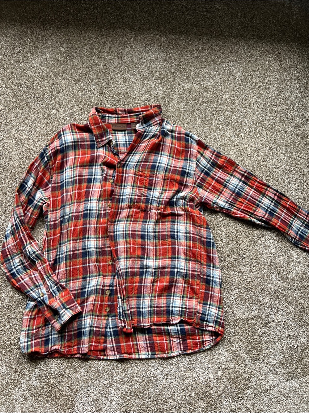 Orange/rust, Navy & Green Plaid Casual Button-Down Shirt